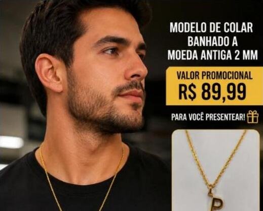 Colar Masculino Banhado a Moeda Antiga com Letra